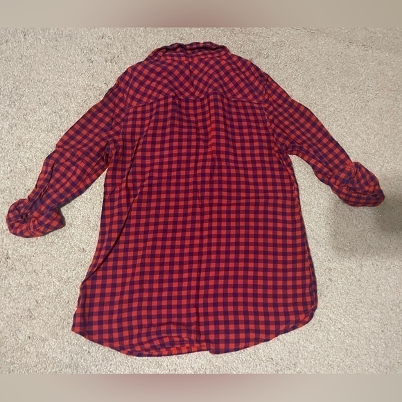 Merona Red and black 3/4 sleeve plaid top size XS - Picture 4 of 7
